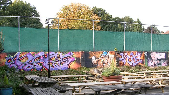 Beer Garden overview, Monday, the finished artworks